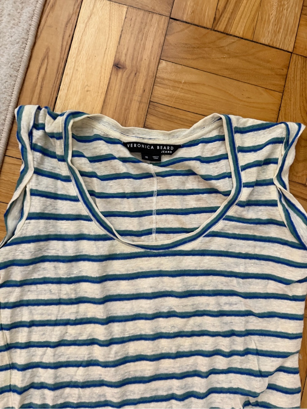 Veronica Beard Cream and Blue Striped Scoop Neck Tank - Picture 2 of 3